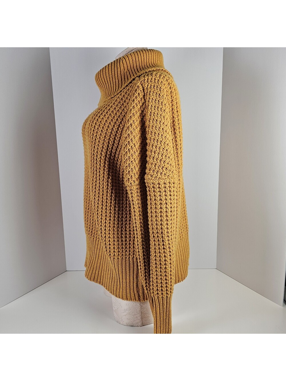 Mud Pie Womens Mustard Yellow Chunky Knit Turtleneck Sweater Size S Cozy Ribbed - Picture 2 of 8